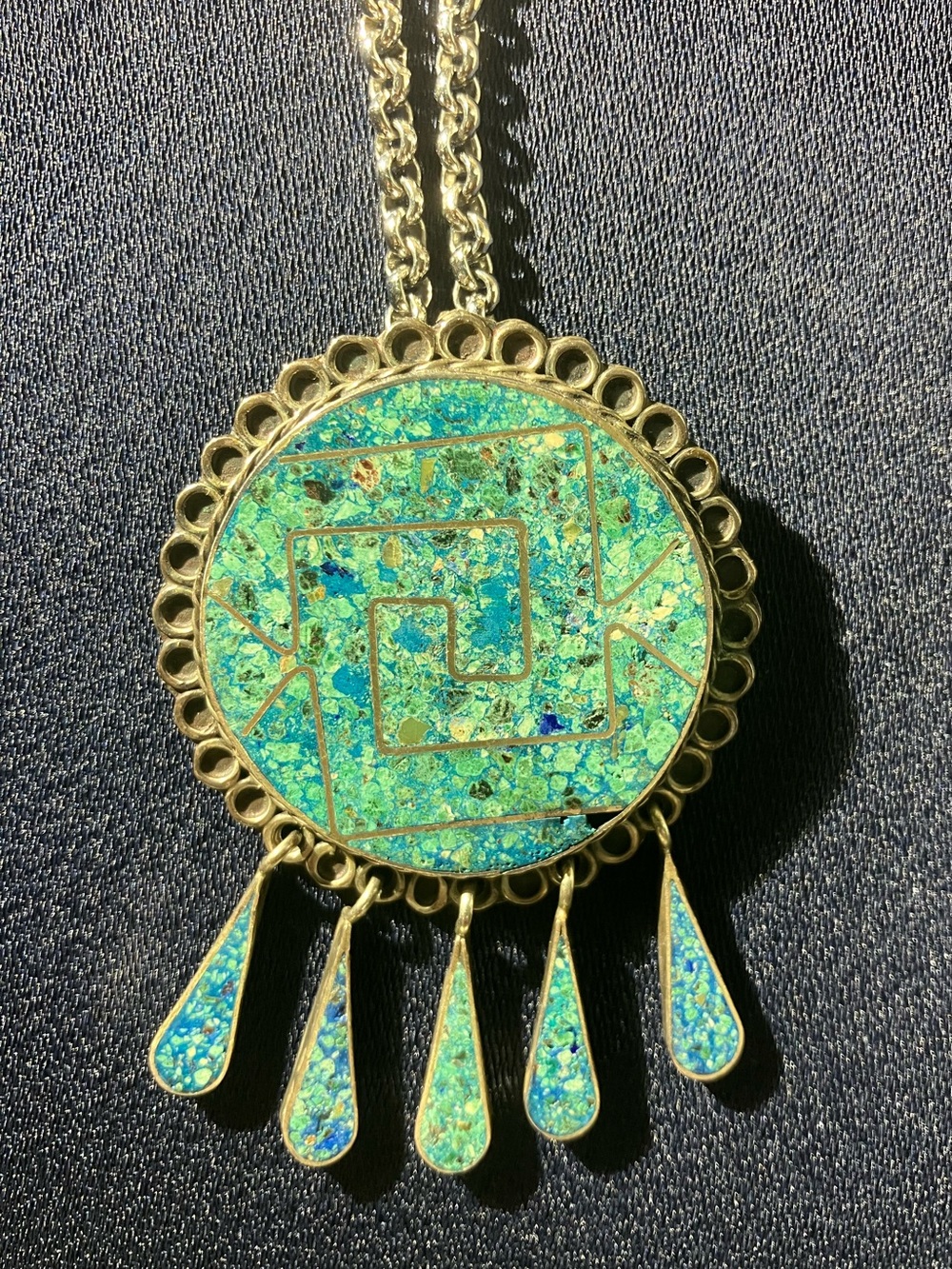 Vintage Taxco Mexico sterling silver necklace with Turquoise inlay